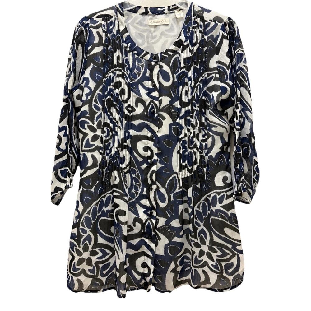 Blue Paisley Abstract Tunic Blouse Coldwater Creek Size XS 4